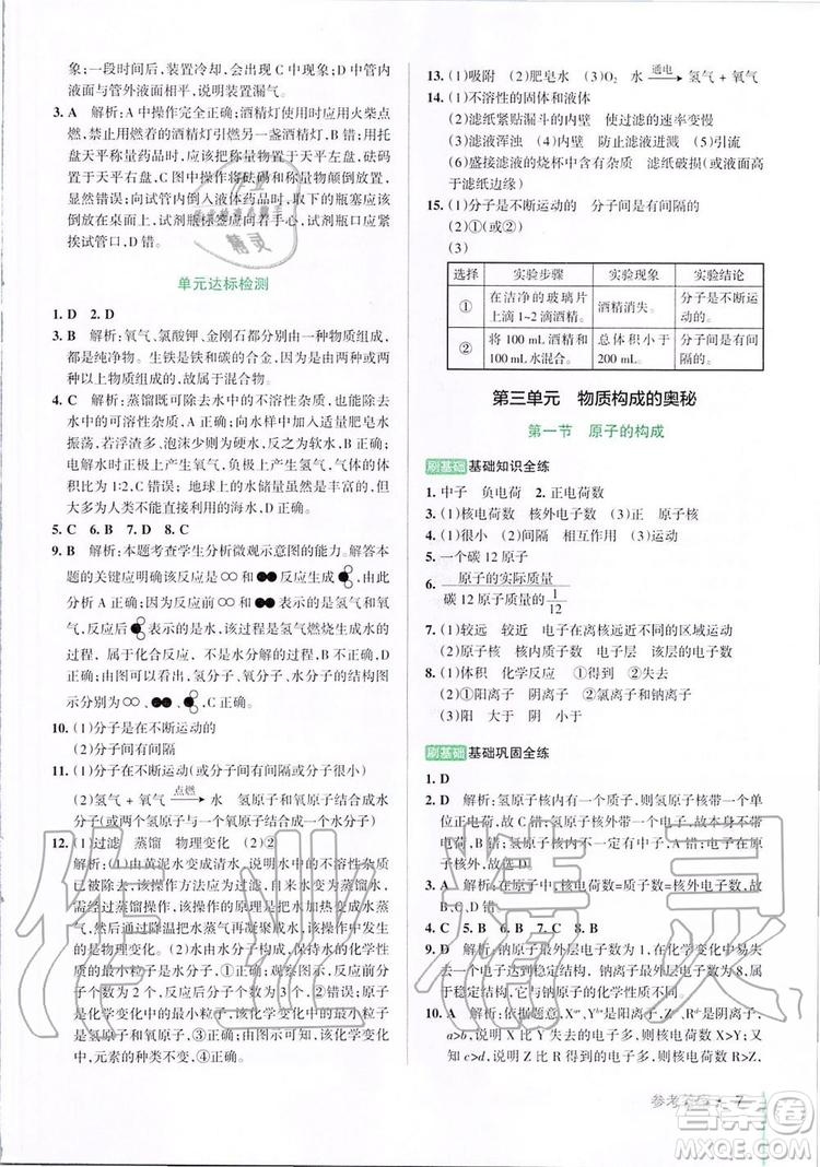 2019年P(guān)ASS綠卡圖書教材搭檔化學(xué)八年級(jí)全一冊(cè)魯教版五四制參考答案