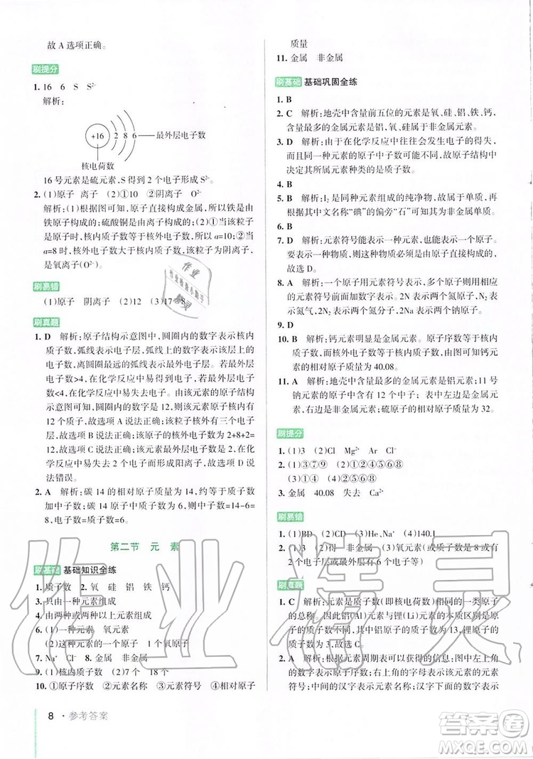 2019年P(guān)ASS綠卡圖書教材搭檔化學(xué)八年級(jí)全一冊(cè)魯教版五四制參考答案