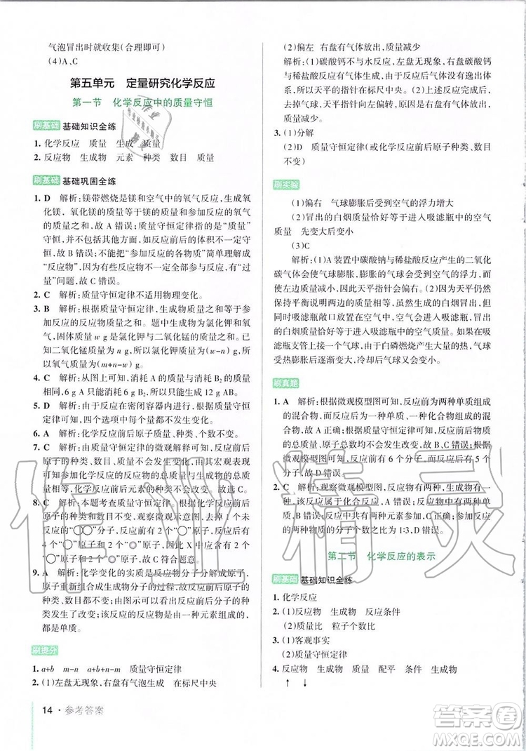 2019年P(guān)ASS綠卡圖書教材搭檔化學(xué)八年級(jí)全一冊(cè)魯教版五四制參考答案