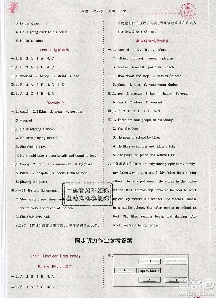 2019年秋新版王朝霞德才兼?zhèn)渥鳂I(yè)創(chuàng)新設(shè)計六年級英語上冊人教版答案