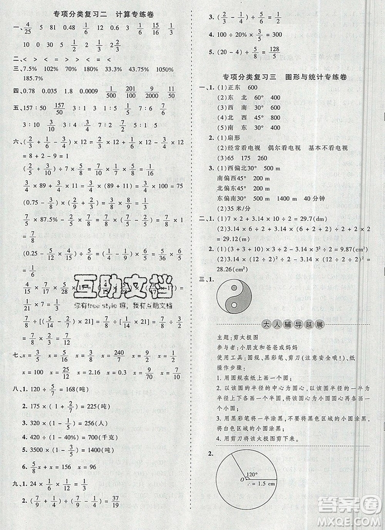 江西人民出版社2019年王朝霞考點梳理時習(xí)卷六年級數(shù)學(xué)上冊人教版答案