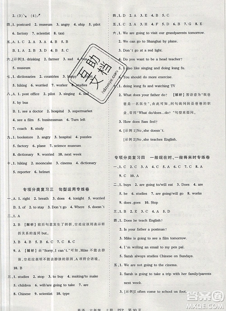 江西人民出版社2019年王朝霞考點(diǎn)梳理時(shí)習(xí)卷六年級英語上冊人教版答案
