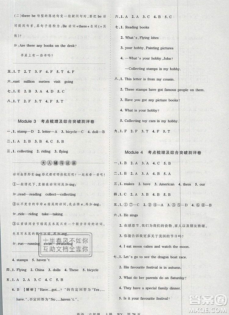 江西人民出版社2019年王朝霞考點(diǎn)梳理時(shí)習(xí)卷六年級(jí)英語上冊(cè)外研版答案