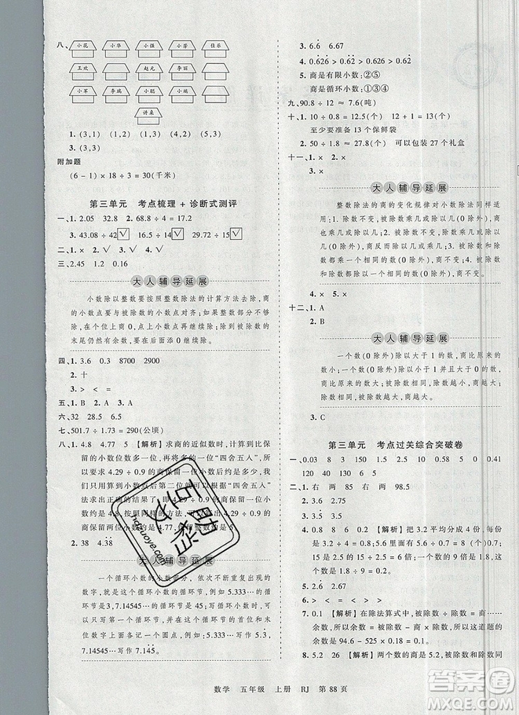 江西人民出版社2019年王朝霞考點(diǎn)梳理時(shí)習(xí)卷五年級數(shù)學(xué)上冊人教版答案