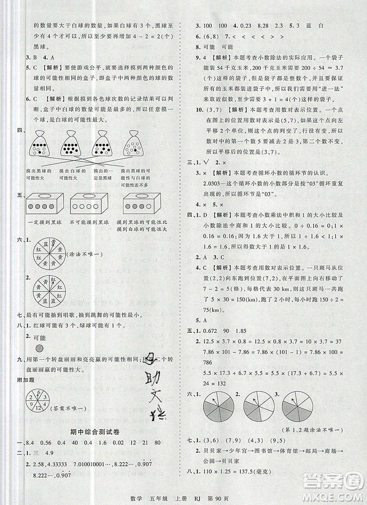 江西人民出版社2019年王朝霞考點(diǎn)梳理時(shí)習(xí)卷五年級數(shù)學(xué)上冊人教版答案