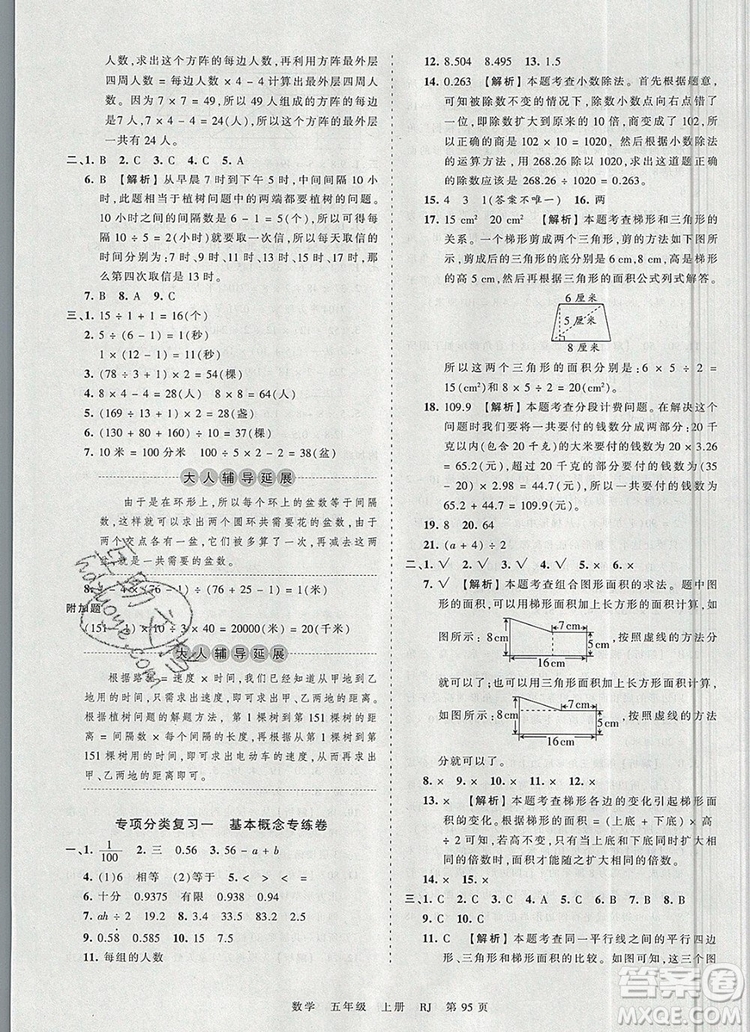 江西人民出版社2019年王朝霞考點(diǎn)梳理時(shí)習(xí)卷五年級數(shù)學(xué)上冊人教版答案