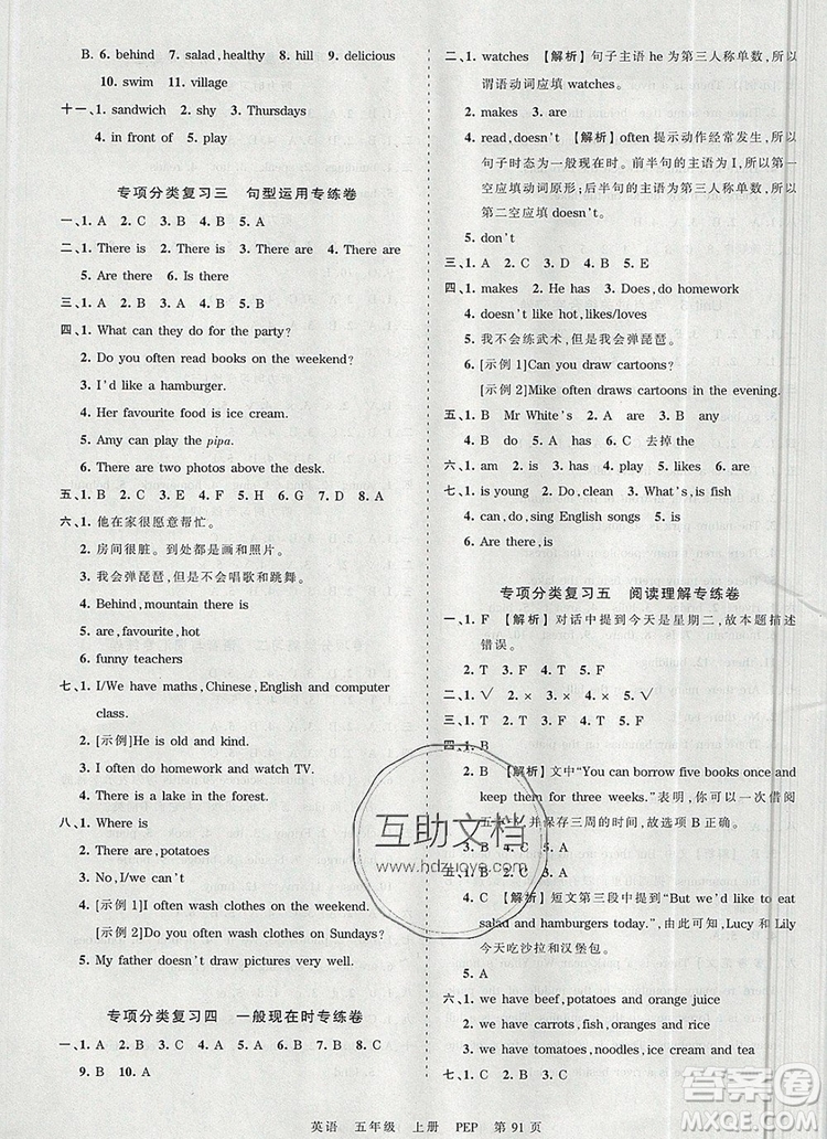 江西人民出版社2019年王朝霞考點梳理時習(xí)卷五年級英語上冊人教版答案