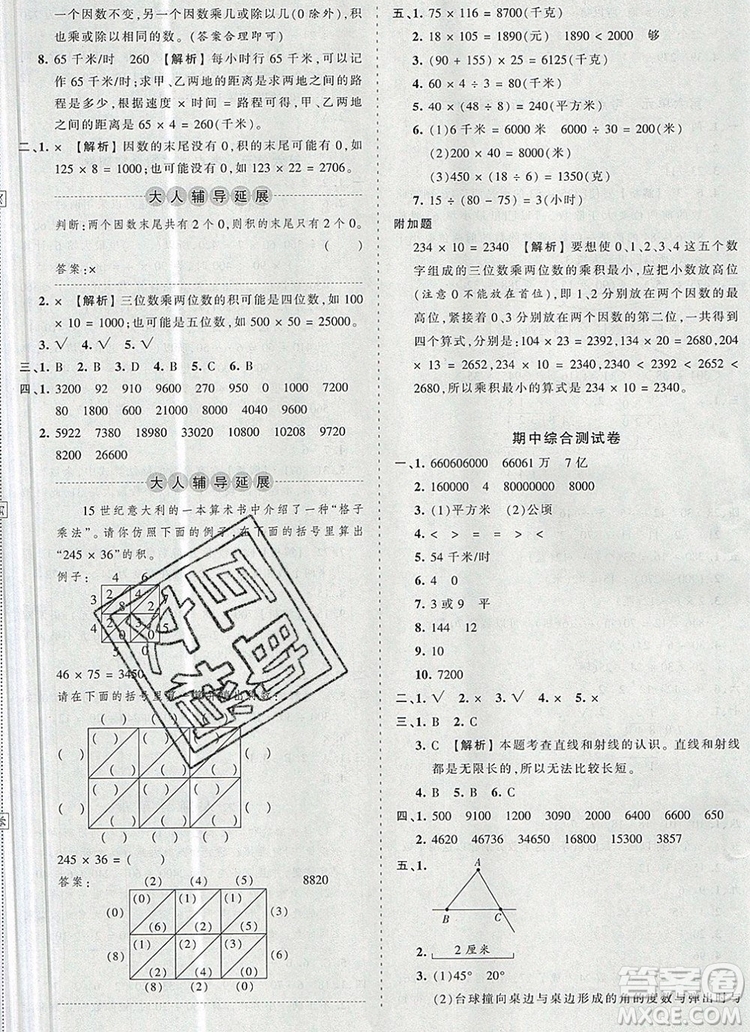 2019年秋新版王朝霞德才兼?zhèn)渥鳂I(yè)創(chuàng)新設計四年級數(shù)學上冊人教版答案