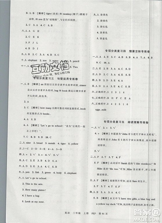 江西人民出版社2019年王朝霞考點(diǎn)梳理時習(xí)卷三年級英語上冊人教版答案