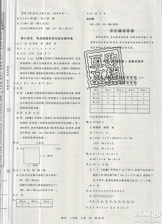 江西人民出版社2019年王朝霞考點(diǎn)梳理時(shí)習(xí)卷二年級數(shù)學(xué)上冊北師版答案