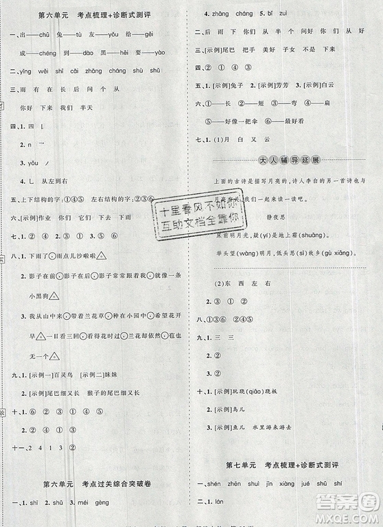 江西人民出版社2019年王朝霞考點(diǎn)梳理時習(xí)卷一年級語文上冊人教版答案