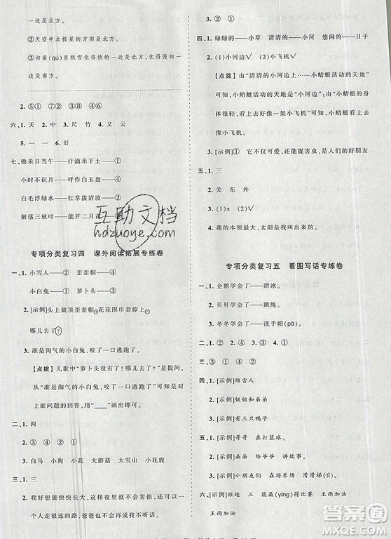 江西人民出版社2019年王朝霞考點(diǎn)梳理時習(xí)卷一年級語文上冊人教版答案