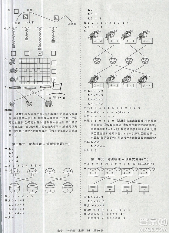 江西人民出版社2019年王朝霞考點(diǎn)梳理時(shí)習(xí)卷一年級(jí)數(shù)學(xué)上冊(cè)北師版答案