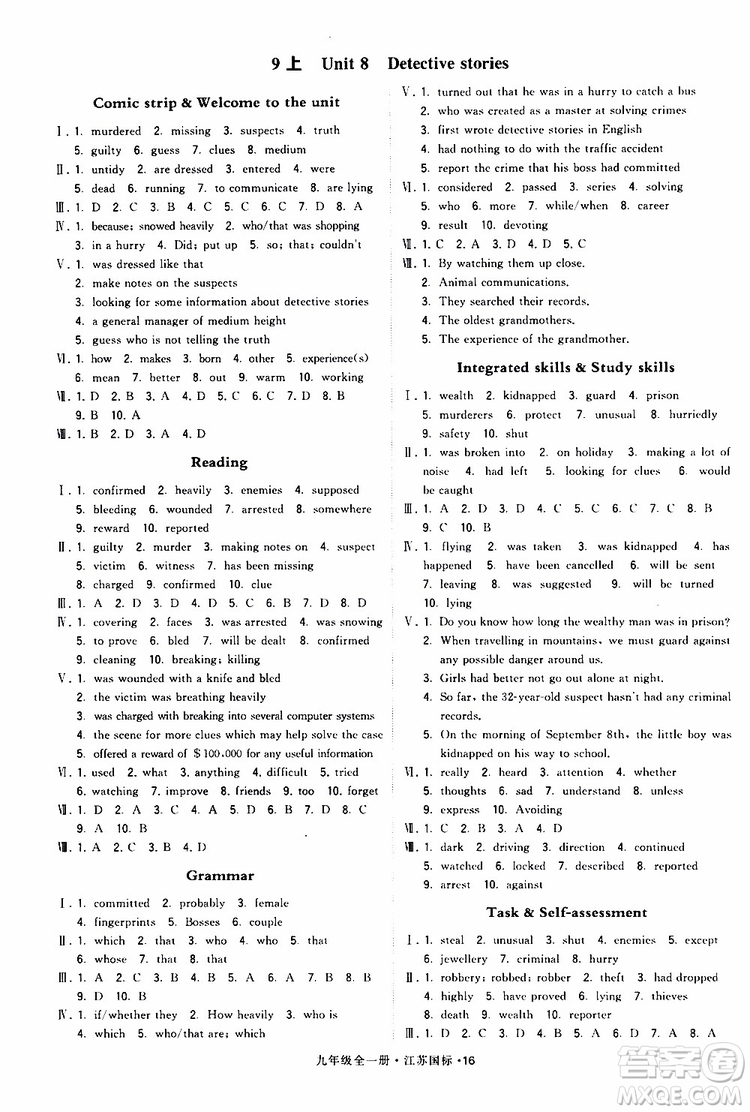 2019年經(jīng)綸學(xué)典學(xué)霸題中題英語九年級全一冊江蘇國際參考答案