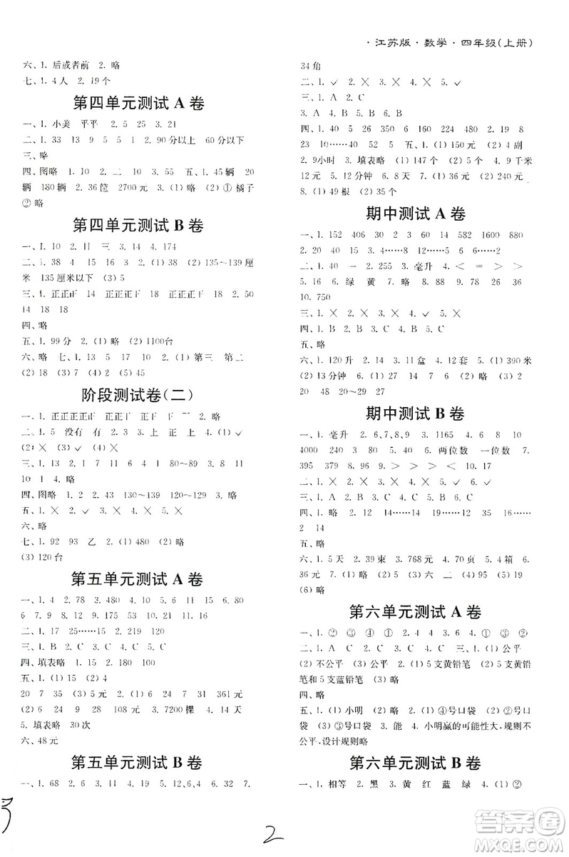 東南大學(xué)出版社2019江蘇密卷四年級(jí)數(shù)學(xué)上冊(cè)新課標(biāo)江蘇版答案