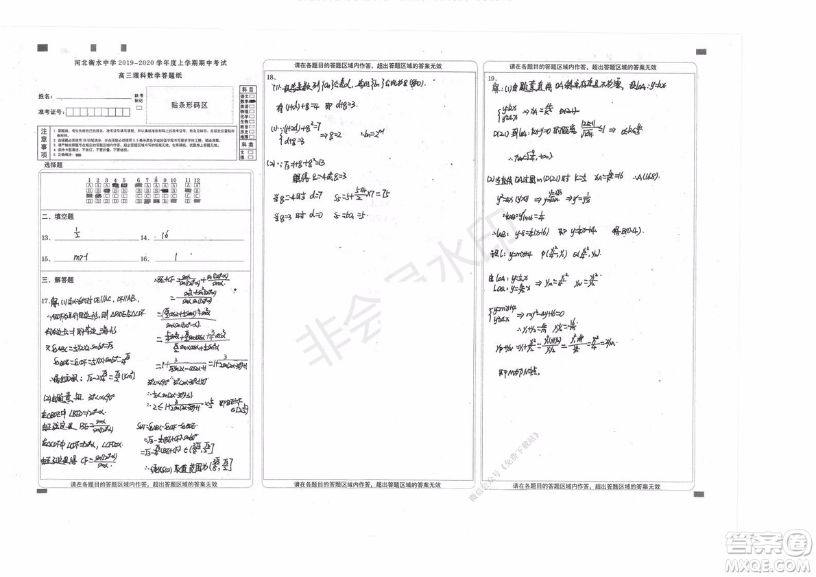 2020屆衡水中學(xué)高三年級(jí)上學(xué)期期中考試?yán)砜茢?shù)學(xué)試題及答案