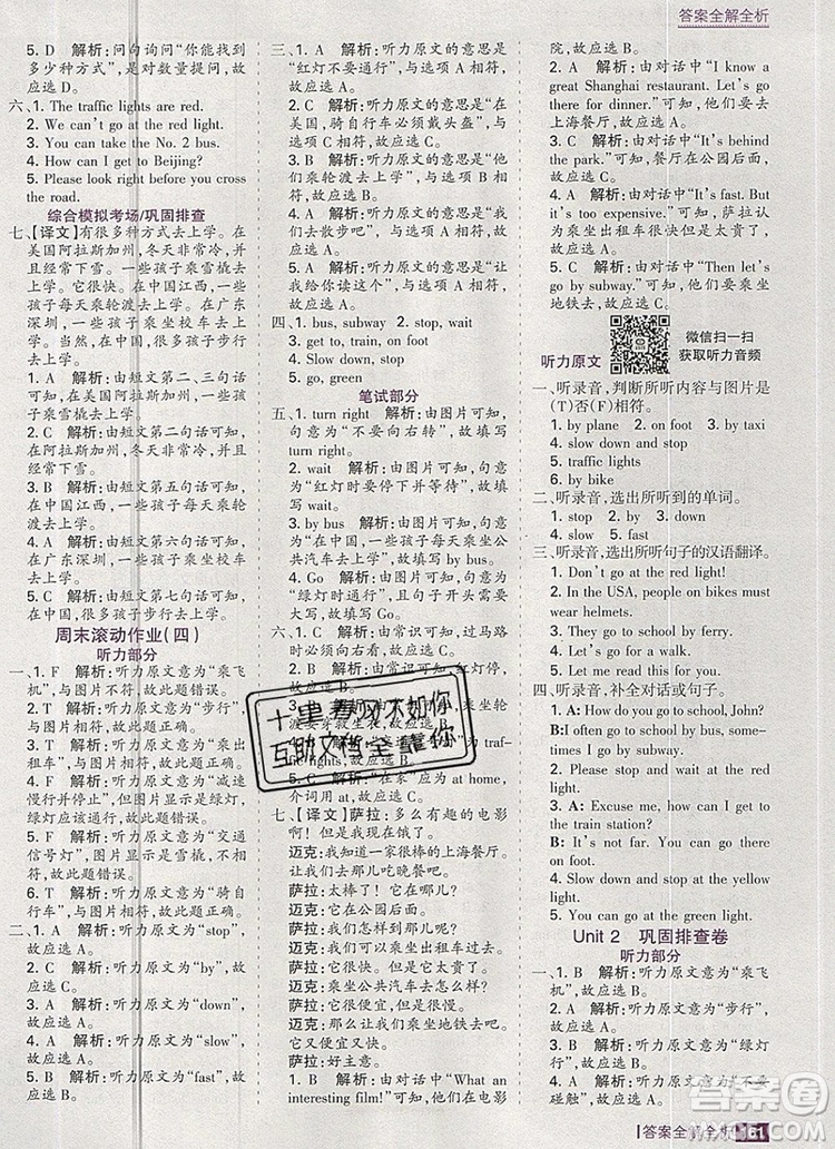 2019年考點(diǎn)集訓(xùn)與滿分備考六年級英語上冊人教版答案