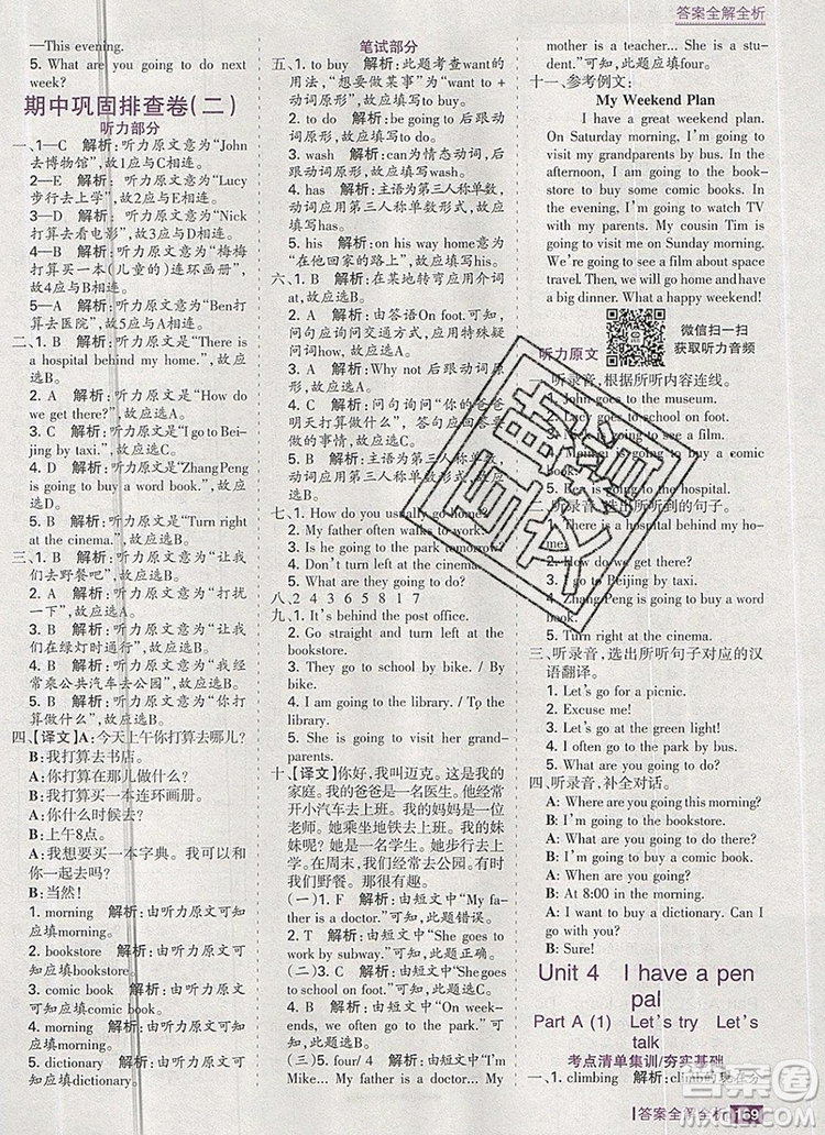 2019年考點(diǎn)集訓(xùn)與滿分備考六年級英語上冊人教版答案