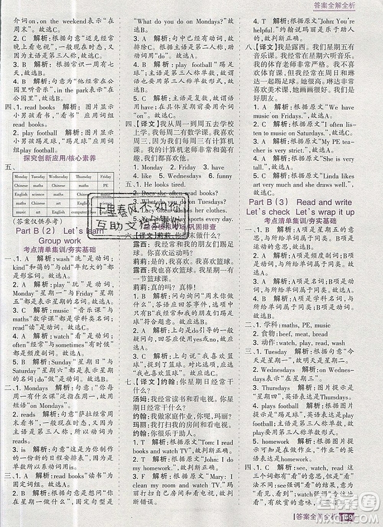 2019年考點集訓(xùn)與滿分備考五年級英語上冊人教版答案