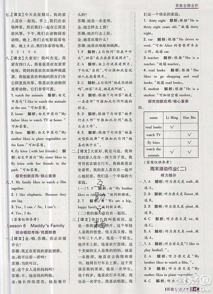 2019年考點集訓與滿分備考五年級英語上冊冀教版答案