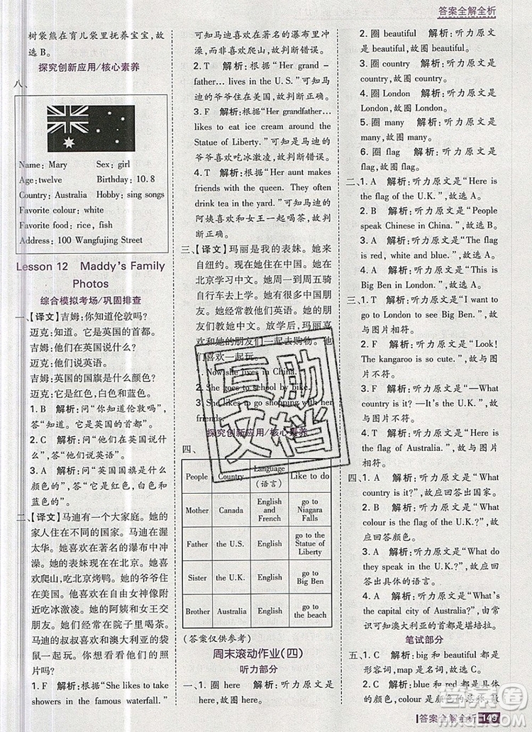 2019年考點集訓與滿分備考五年級英語上冊冀教版答案