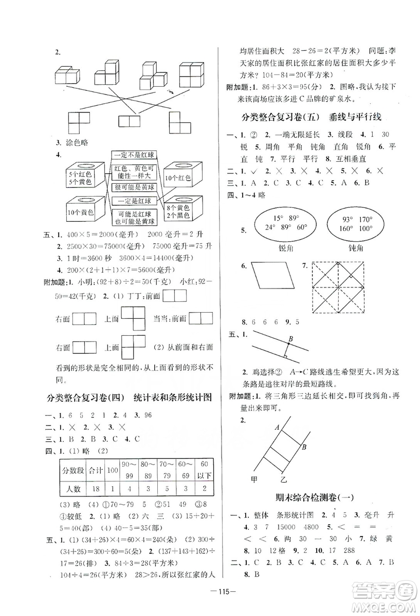 江蘇人民出版社2019江蘇好卷四年級數(shù)學上冊江蘇版答案