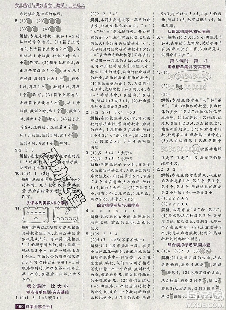2019年考點集訓(xùn)與滿分備考一年級數(shù)學(xué)上冊人教版答案