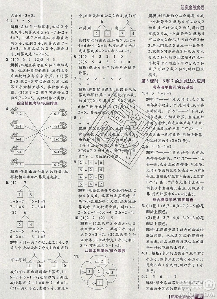 2019年考點集訓(xùn)與滿分備考一年級數(shù)學(xué)上冊人教版答案