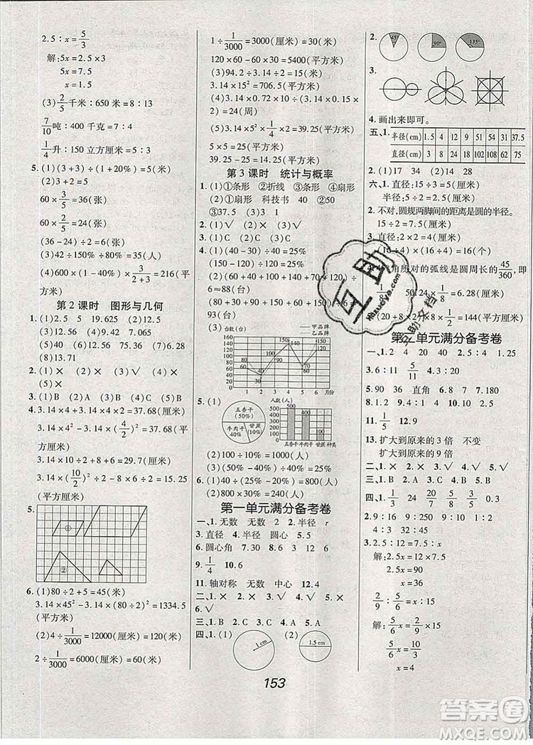 2019年冀教版全優(yōu)課堂考點集訓與滿分備考六年級數(shù)學上冊答案