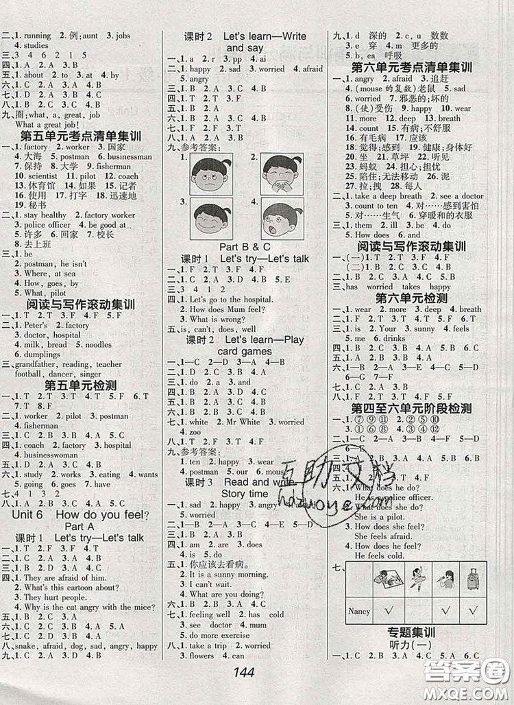 2019年人教版全優(yōu)課堂考點集訓與滿分備考六年級英語上冊答案