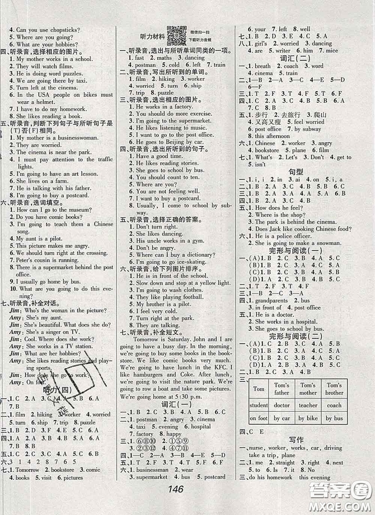 2019年人教版全優(yōu)課堂考點集訓與滿分備考六年級英語上冊答案