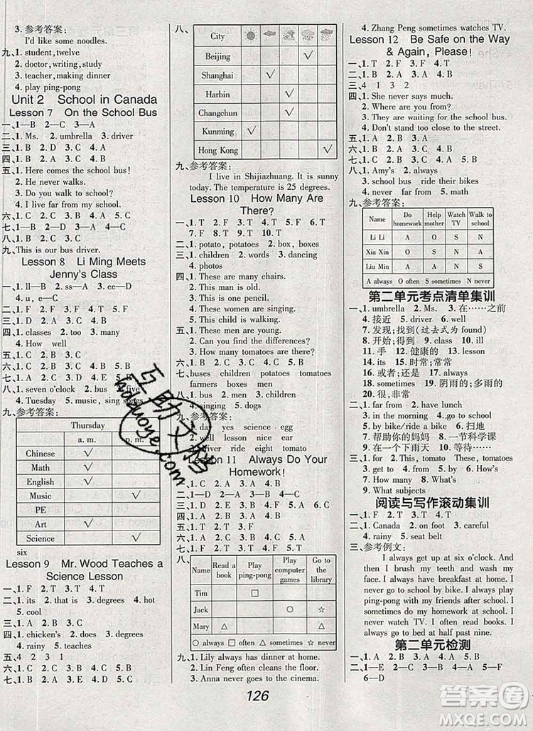 2019年冀教版全優(yōu)課堂考點(diǎn)集訓(xùn)與滿分備考六年級英語上冊答案