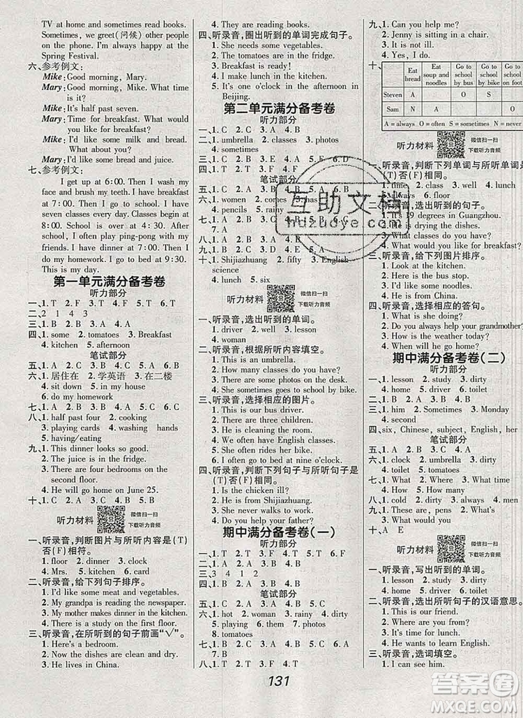 2019年冀教版全優(yōu)課堂考點(diǎn)集訓(xùn)與滿分備考六年級英語上冊答案
