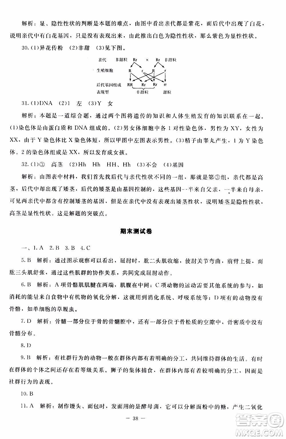 2019年課內(nèi)課外直通車生物八年級上冊北師大版參考答案