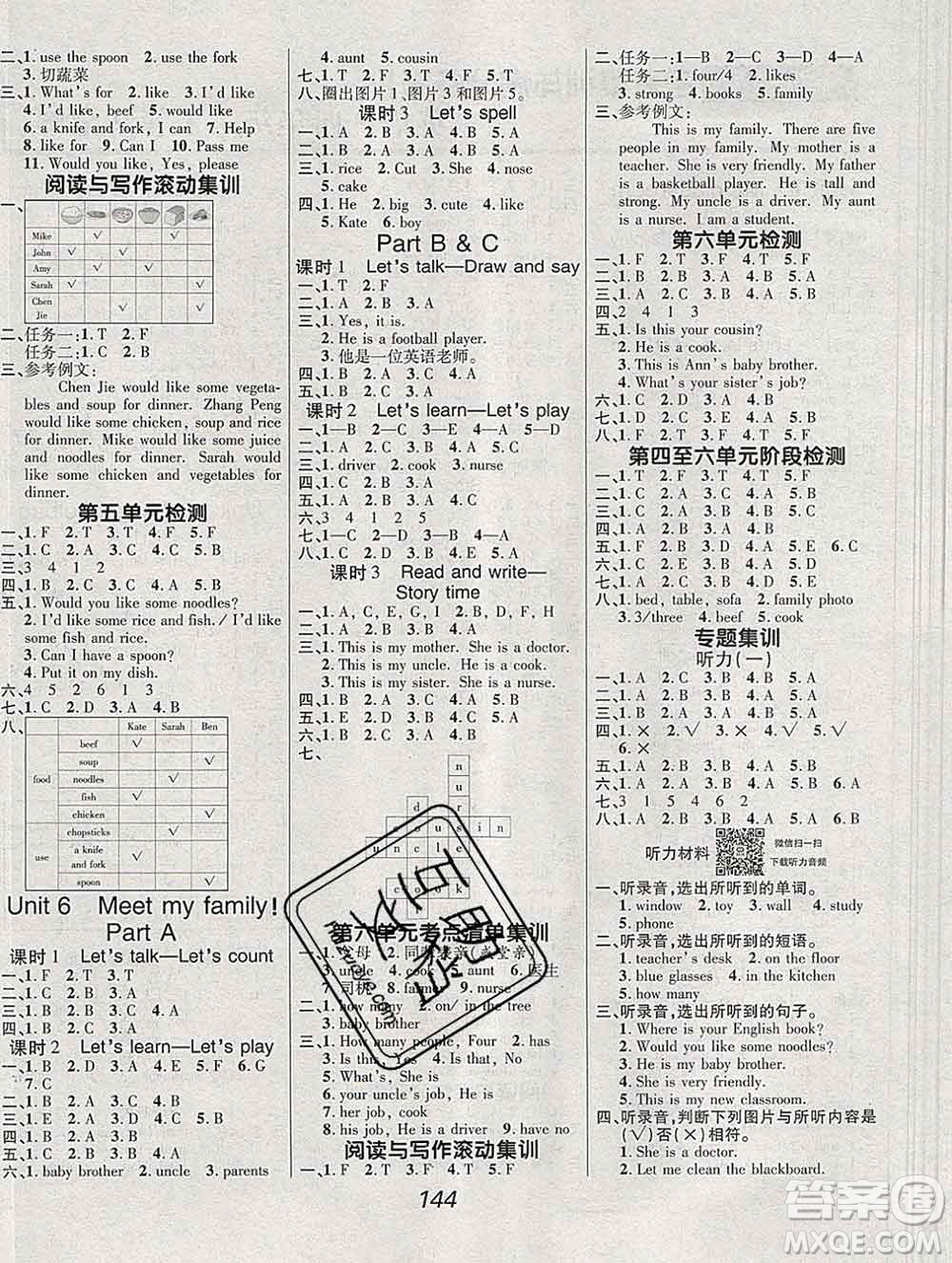2019年人教版全優(yōu)課堂考點(diǎn)集訓(xùn)與滿分備考四年級英語上冊答案