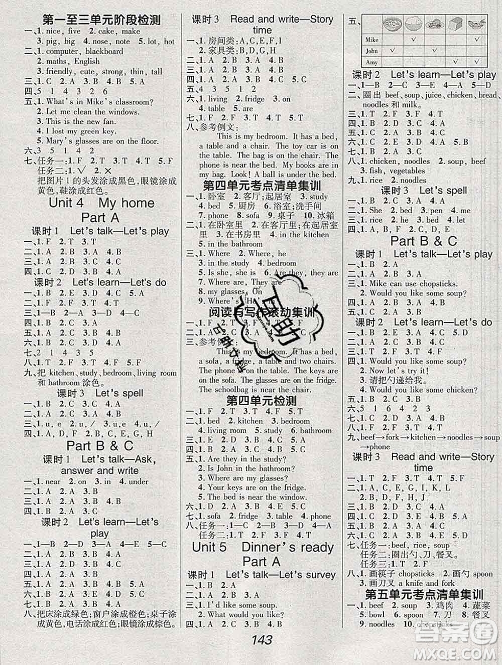 2019年人教版全優(yōu)課堂考點(diǎn)集訓(xùn)與滿分備考四年級英語上冊答案