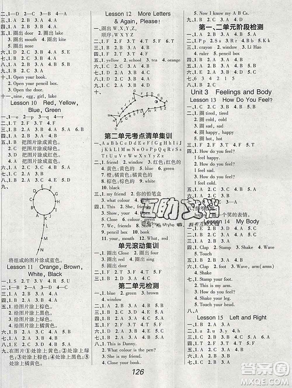 2019年冀教版全優(yōu)課堂考點集訓與滿分備考三年級英語上冊答案