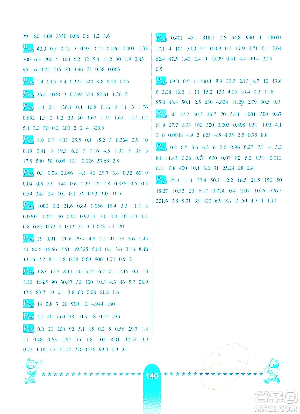 河北少年兒童出版社2019數(shù)學口算題卡六年級上冊西師大版答案