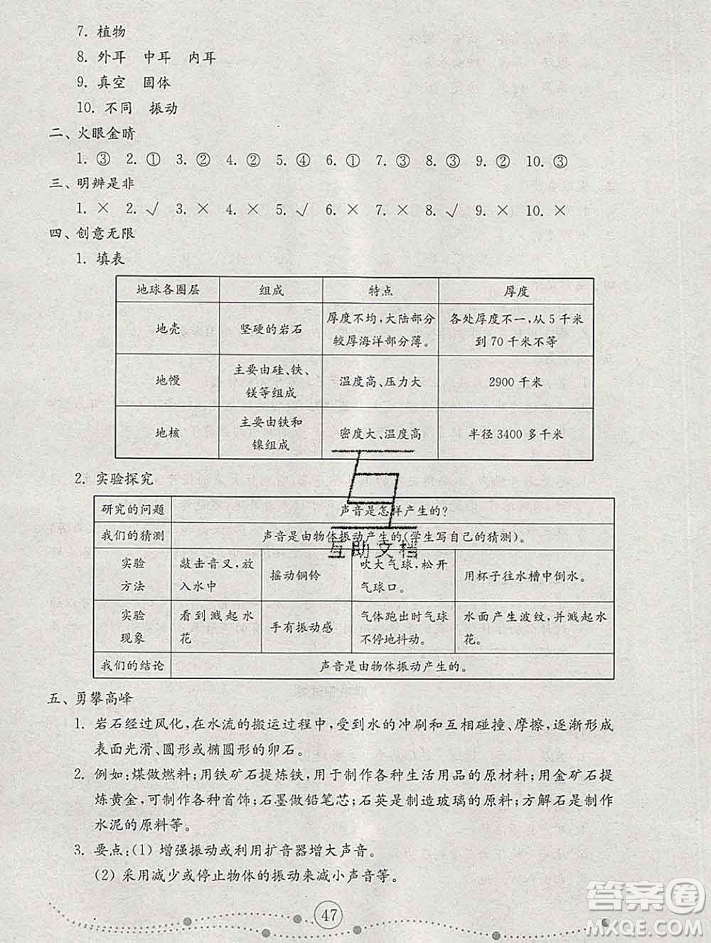 2019年金鑰匙小學(xué)科學(xué)試卷五年級(jí)上冊(cè)人教版答案