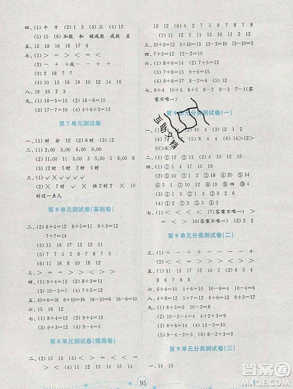 2019年金鑰匙小學(xué)數(shù)學(xué)試卷一年級上冊人教版金版答案