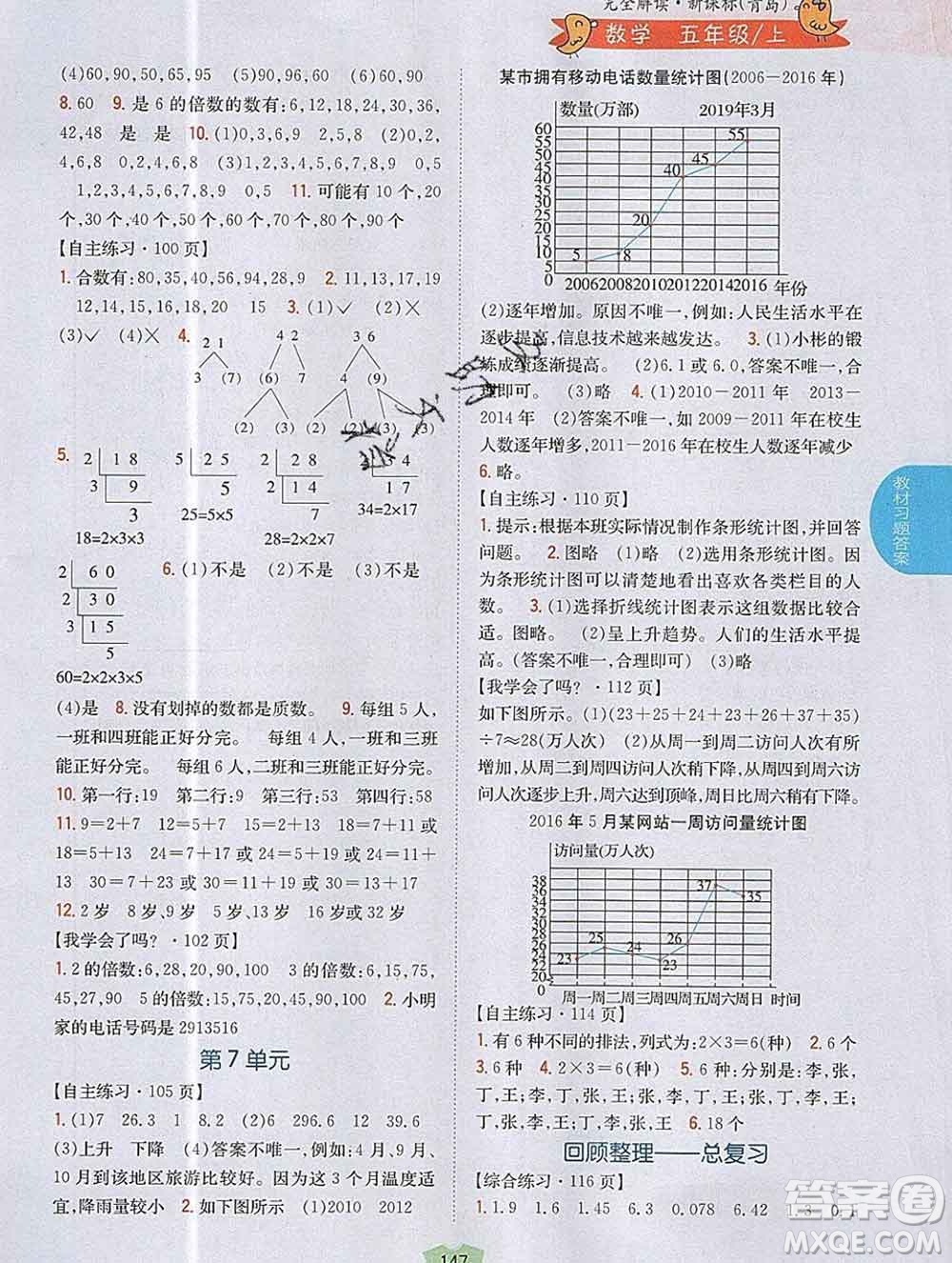 吉林人民出版社2019年小學教材全解讀五年級數(shù)學上冊青島版答案