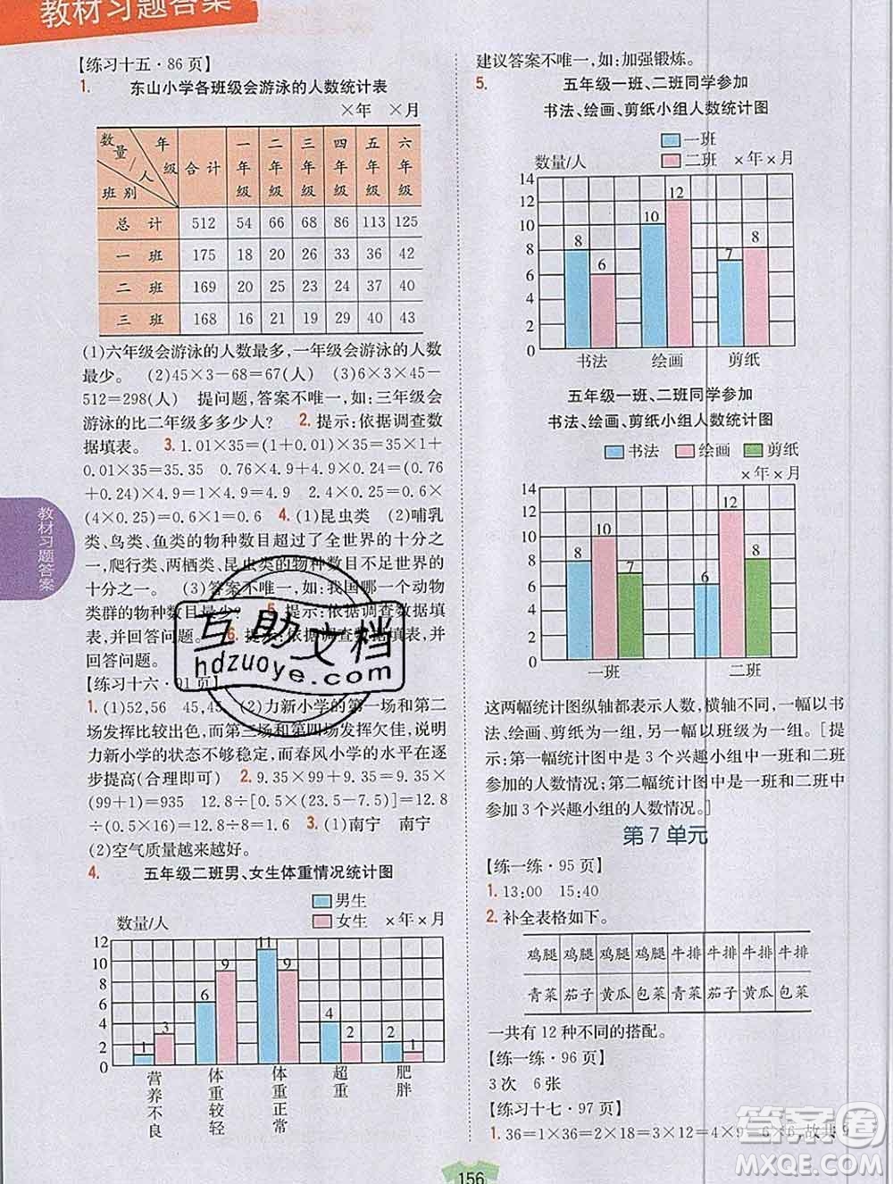 吉林人民出版社2019年小學教材全解讀五年級數(shù)學上冊江蘇版答案