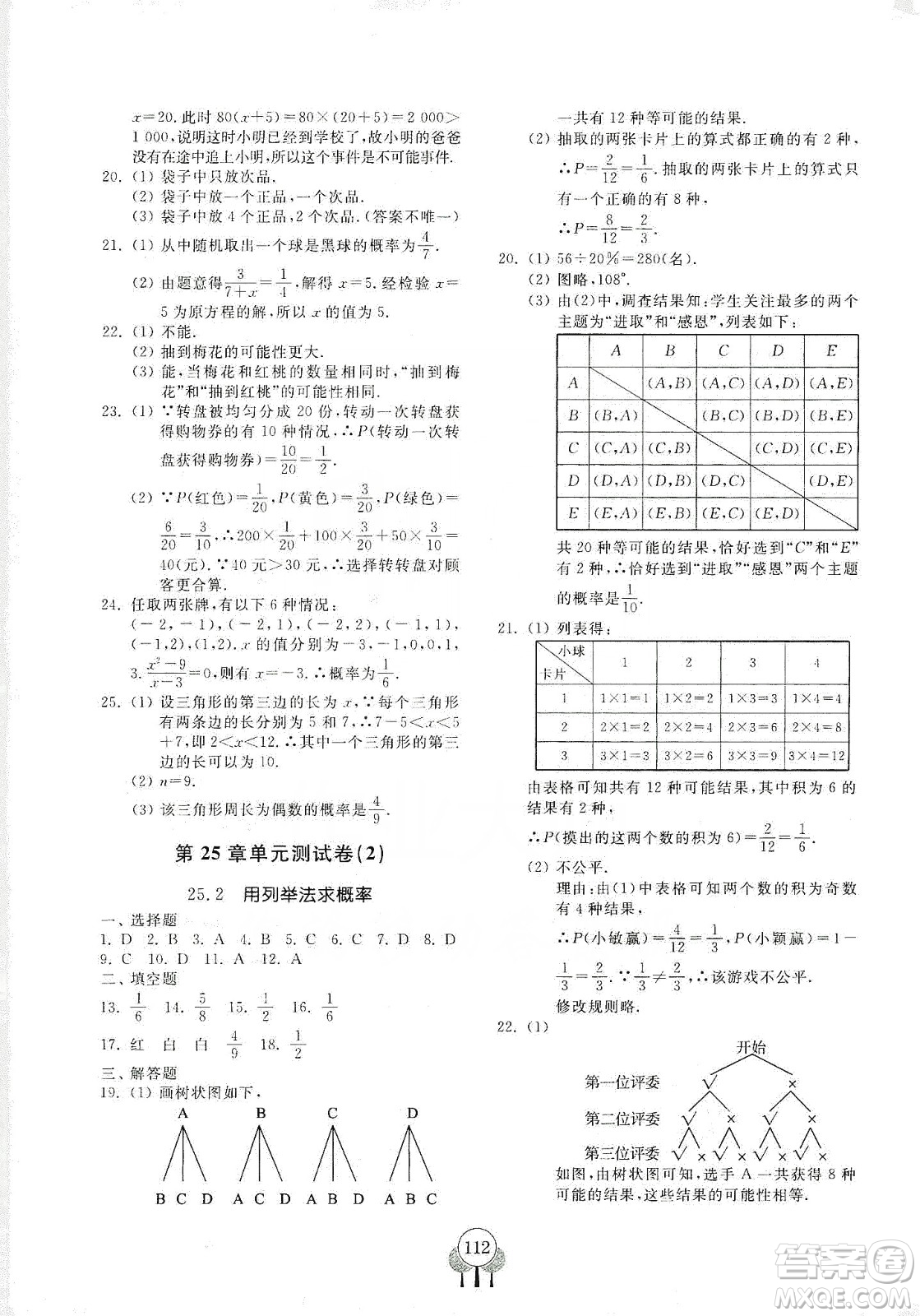 齊魯書社義務教育教科書2019初中單元測試卷九年級數學上冊人教版答案