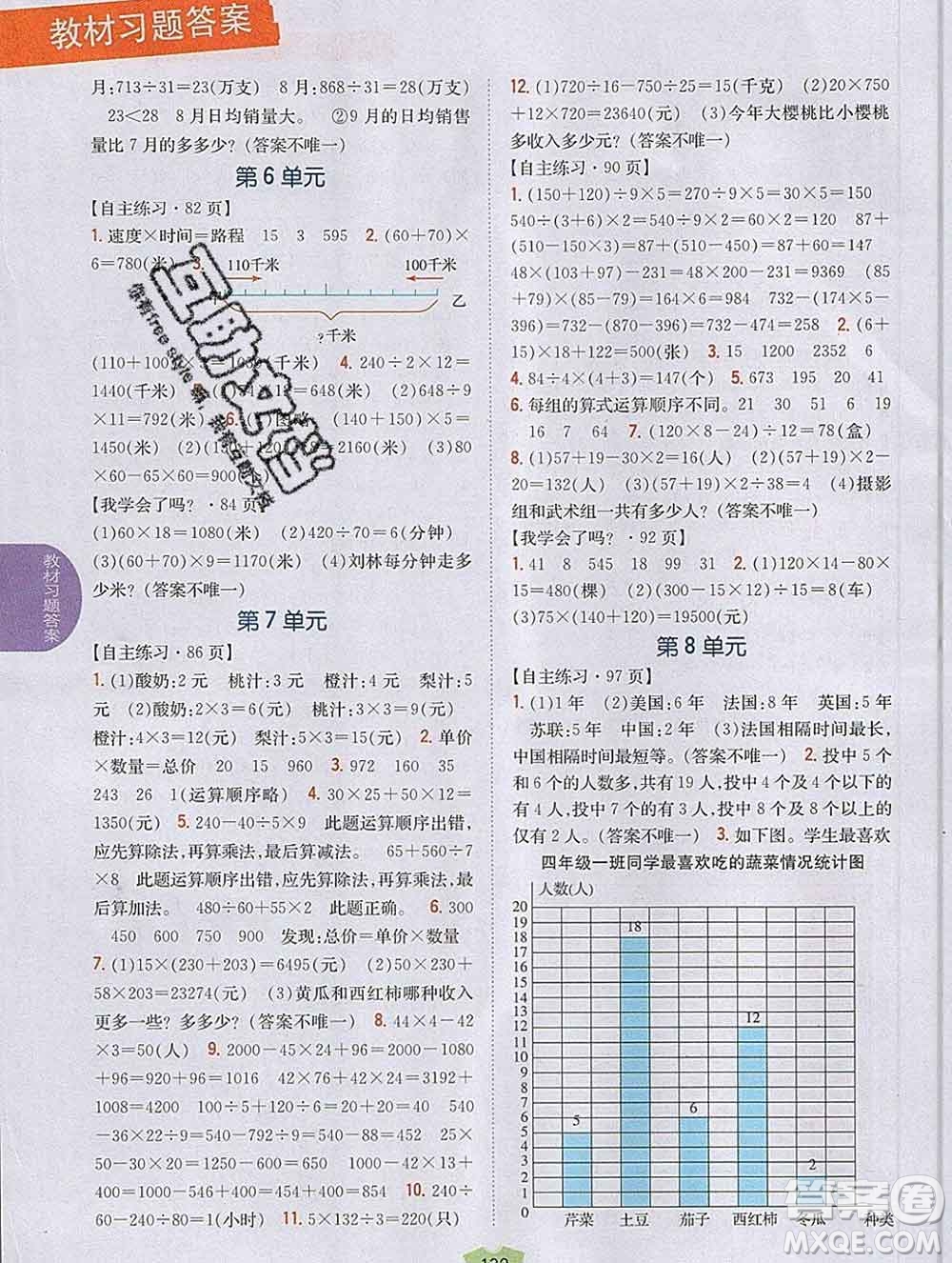 吉林人民出版社2019年小學(xué)教材全解讀四年級數(shù)學(xué)上冊青島版答案