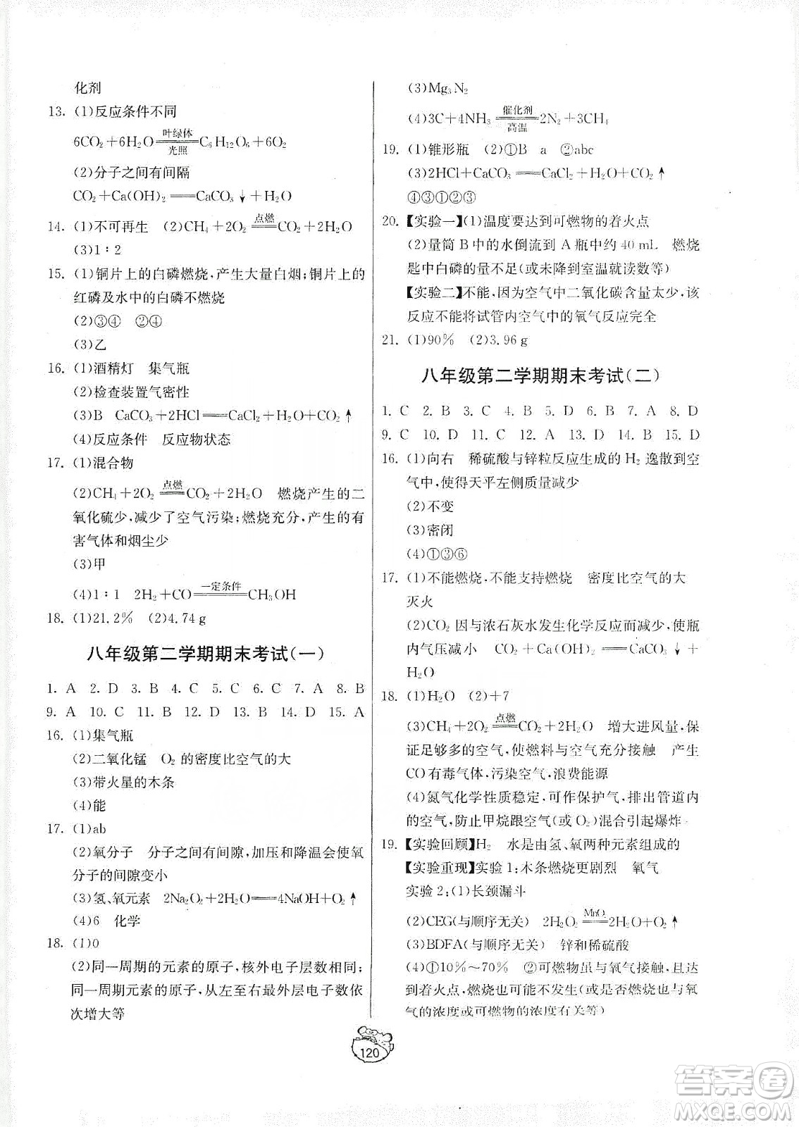 山東人民出版社2019初中單元測試卷八年級化學全一冊54學制魯教版答案
