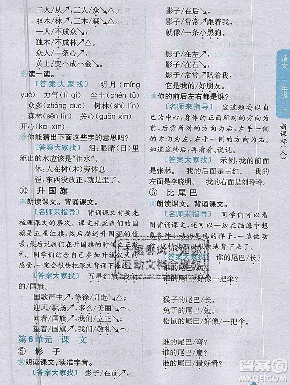 吉林人民出版社2019年小學(xué)教材全解讀一年級(jí)語(yǔ)文上冊(cè)人教版答案