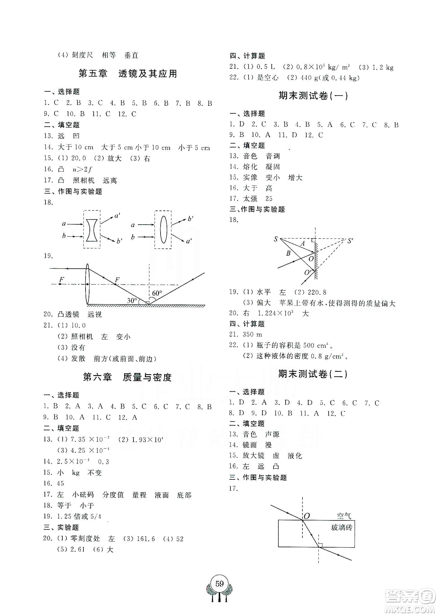 齊魯書社2019初中單元測試卷八年級物理上冊人教版答案