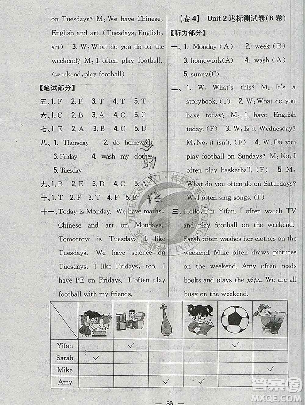 2019年小學教材完全考卷五年級英語上冊人教版答案