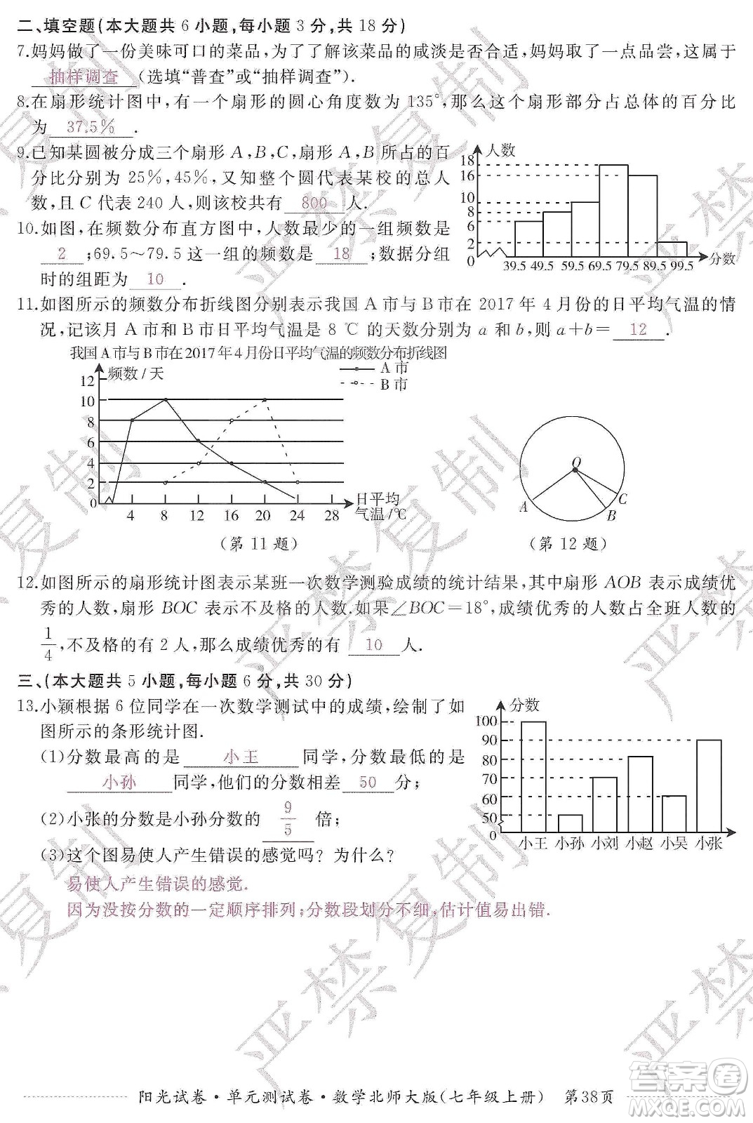 江西高校出版社2019陽光試卷單元測試卷七年級數(shù)學(xué)上冊北師大版答案