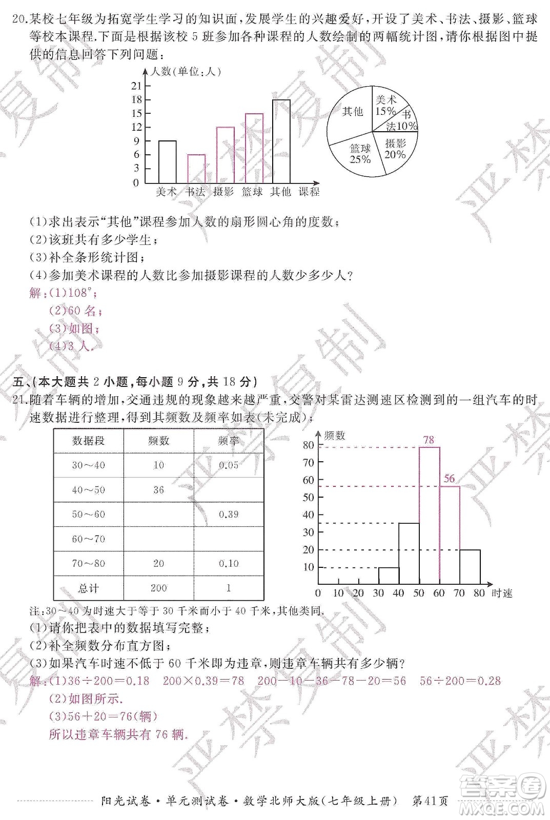 江西高校出版社2019陽光試卷單元測試卷七年級數(shù)學(xué)上冊北師大版答案